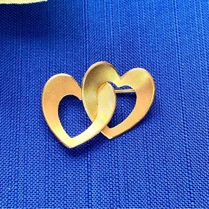 Vintage 14kt Gold Double Heart  Brooch Excellent Valentine Gift